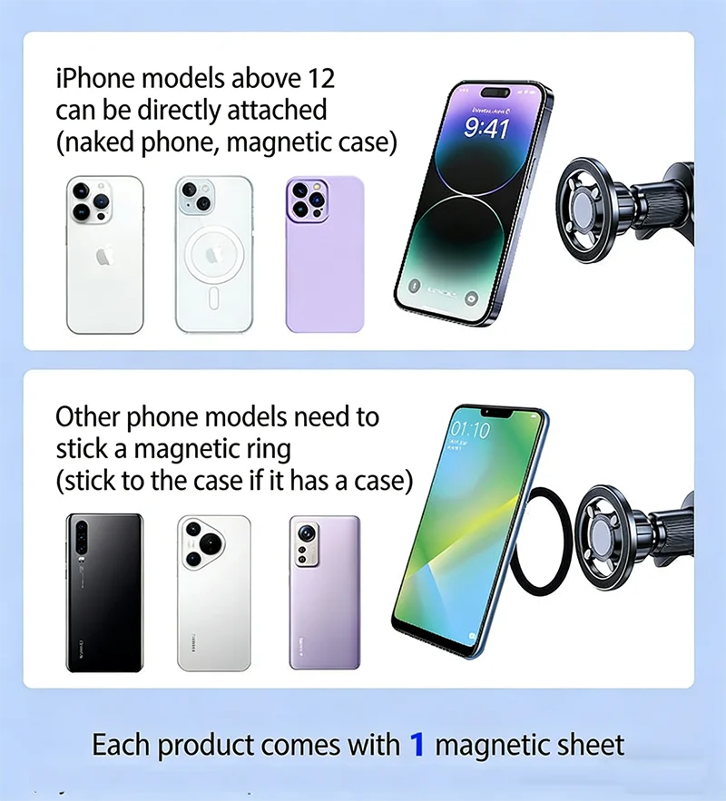 MagSafe Car Mount, 17 N52 Magnets Air Vent Phone Holder, 360° Rotatable, Fit iPhone 16-12 Series & All Phones, with MagneticRing