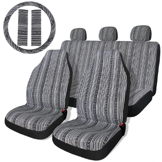 AUTO PLUS Striped Car Seat Covers Full Set with Seat Belt Pads Steering Wheel Cover Universal Washable Seat Covers for Cars by PDG ibma