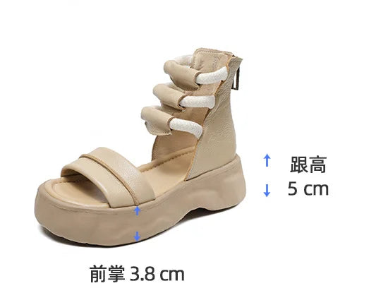 Koznoy 8cm Natural Genuine Leather Sandals Boots Flats Platform Wedge Summer Women Hollow Pumps Peep Toe Booties Mary Jane Shoes