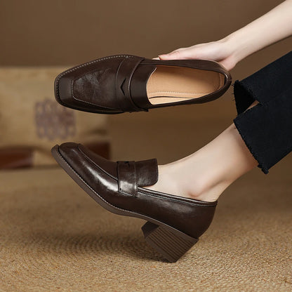 2026 New Spring Genuine Leather Women Shoes Round Toe Women Pumps Brogue Designs Shoes for Women High Heel Loafers Ladies Shoes