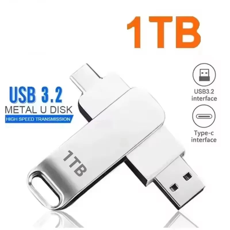USB3.0 USB Flash Drive  1TB 2TB 16TB OTG Pen Drive High Speed Type-C Flash Disk Real Capacity Metal Pendrive For Phone Computer