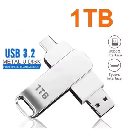 USB3.0 USB Flash Drive  1TB 2TB 16TB OTG Pen Drive High Speed Type-C Flash Disk Real Capacity Metal Pendrive For Phone Computer