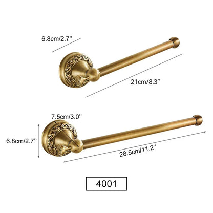 Antique Brass 2pc Bathroom Accessories Set, Bronze Dispenser Towel Rod and Toilet Paper Holder for Bathroom Wall Mounted