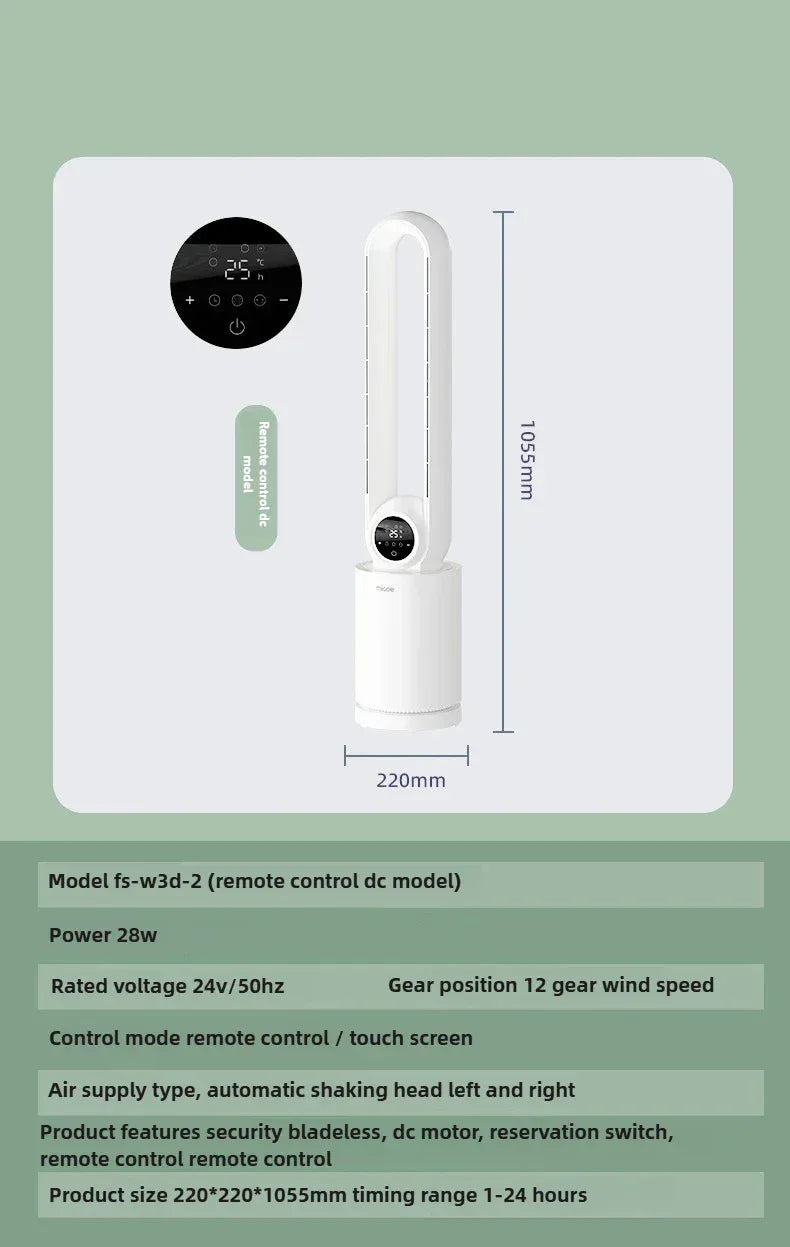 12-Speed Touch Control Bladeless Fan‌ Removable Washable Grille Tip-Over Protection Energy Efficient Cooling Tower Living Rooms