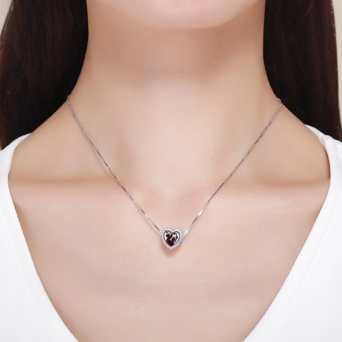 WOSTU Real 925 Sterling Silver Heart Pendents Gifts Charms Beads Fit Original DIY Bracelet Necklace Mother's Day Jewelry for Mom