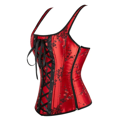 Corset Top Bustier Strap Embroidery Flower Plus Size Overbust Corselet Burlesque Sexy Lingerie Women Red Black DropShipping