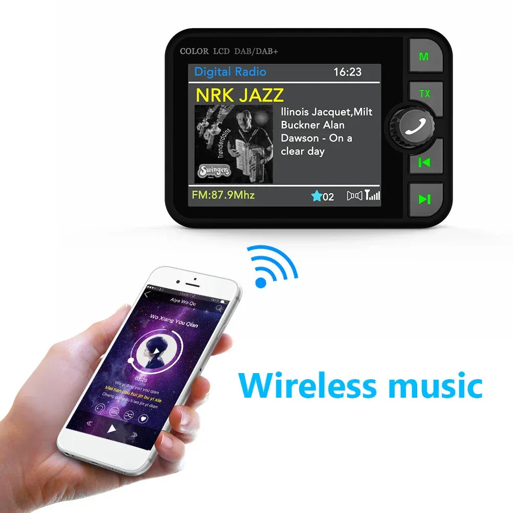Stereo Digital Signal Broadcast Adapter DAB+ Receiver Digital Broadcast Bluetooth-compatible 5.0 Music Player Hands-free for Car