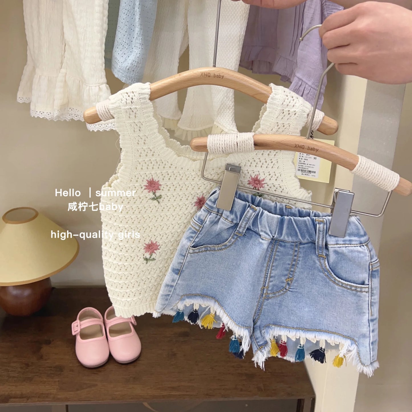 Summer Baby Girl Outfit Set New Born Baby Girl Clothes 2 Pcs Vest Pant Fashion Print Kids Denim Shorts Korea Style