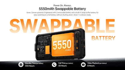 RugOne Xever 7 5G Rugged Phone Android 15 Smartphone 512GB ROM 12+12GB RAM 6.67" 120Hz AMOLED NFC 5500mAh Swappable Battery