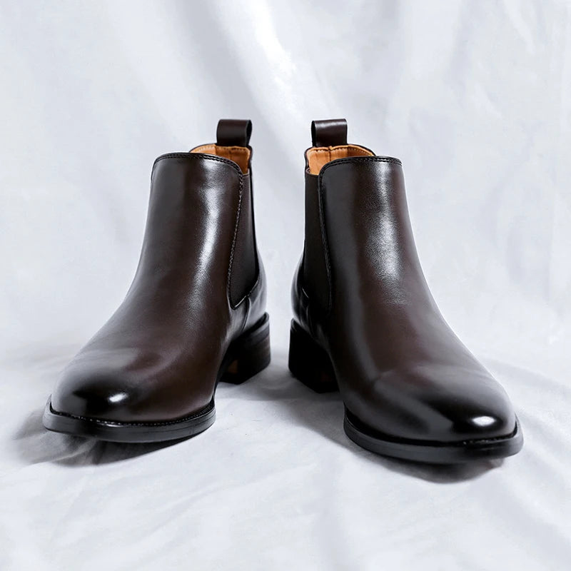 Genuine Leather Classic Men High Top Chelsea Ankle Boots High Quality Mens Casual Dress Business Shoes Comfy OutdoorBasic Boots