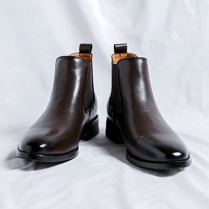 Genuine Leather Classic Men High Top Chelsea Ankle Boots High Quality Mens Casual Dress Business Shoes Comfy OutdoorBasic Boots