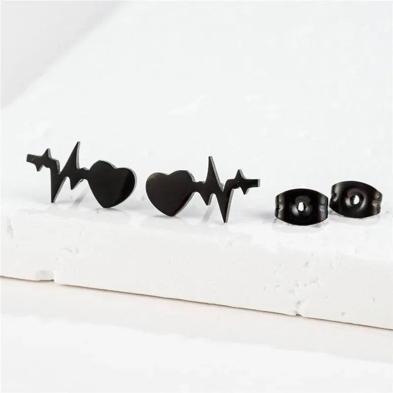 Fashion Small Heartbeat Stud Earrings Medical ECG with Heart Earings for Women Everyday Jewelry Girls Valentine's Day Gift