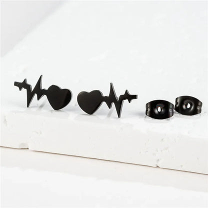 Fashion Small Heartbeat Stud Earrings Medical ECG with Heart Earings for Women Everyday Jewelry Girls Valentine's Day Gift