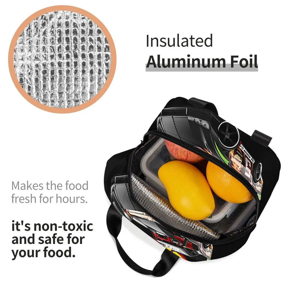 Custom Hot Wheels For Fans Thermal Insulated Lunch Bag Cartoon Sport Car Portable Lunch Container Travel Multifunction Food Box