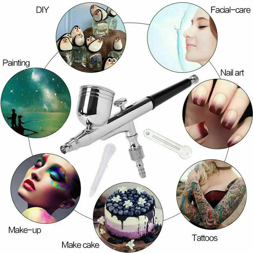 Mini Airbrush Compressor Kit Spray Gun Dual Action Air Brush Paint Model 0.3MM