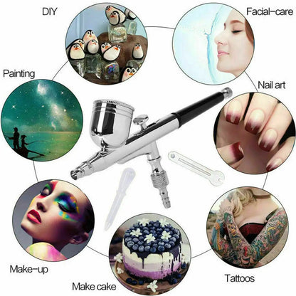 Mini Airbrush Compressor Kit Spray Gun Dual Action Air Brush Paint Model 0.3MM
