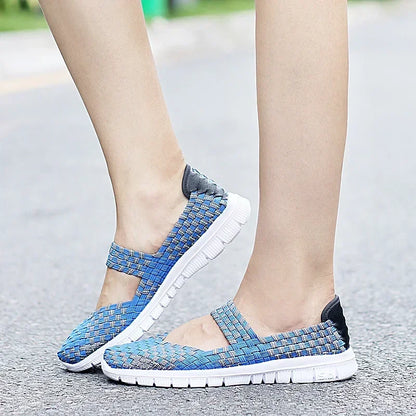 Plus Size Women Flat Shoes  Fashion Elastic Band Weave Shoes Women Comfort Flat Shoes Women Casual Loafers Zapatos De Mujer