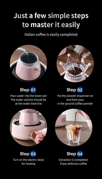 Bincoo Dual Valve Moka Pot 110v-220v Electric Heater Base Espresso Maker Brewed Coffee Mocha Pot Italian Camping Barista Tool