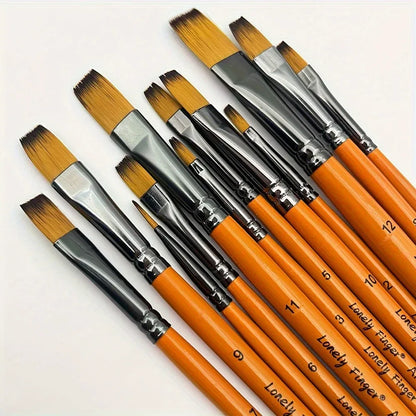 12pcs Premium Angular Paint Brushes - High-Quality Nylon Hair Angled Watercolor Brushes for Acrylics, Watercolors, Gouache