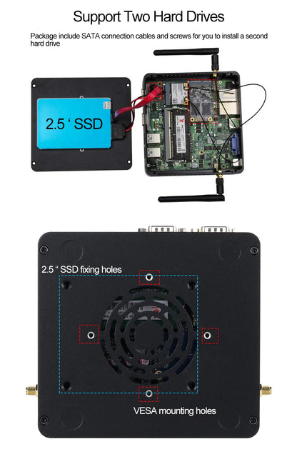 XCY Fanless Mini PC Intel Core I5-5200U I3-5005U Dual GbE LAN 2x RS-232 Serial Ports 4x USB Embedded IPC WiFi Windows Linux