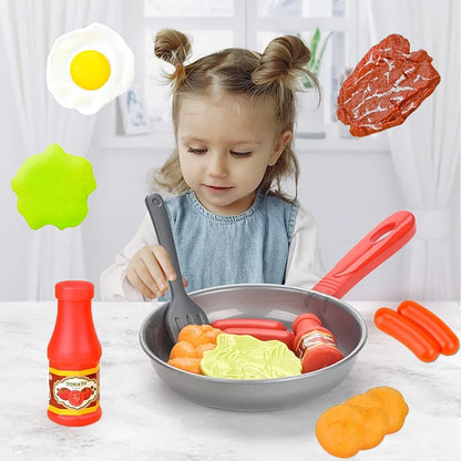 8pcs/set Simulation Kitchenware Play Set Pot Steak Vegetable Bread Hot Dog Omelette Children Toy Kitchen Food Toys