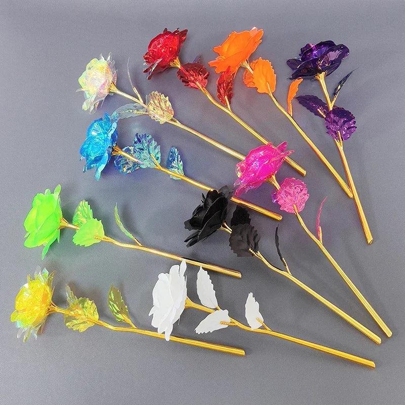 1pcs 24K Foil Plated Rose Valentine's Day Creative Gift Gold Rose Lasts Forever Love Wedding Decor Lover Lighting Roses