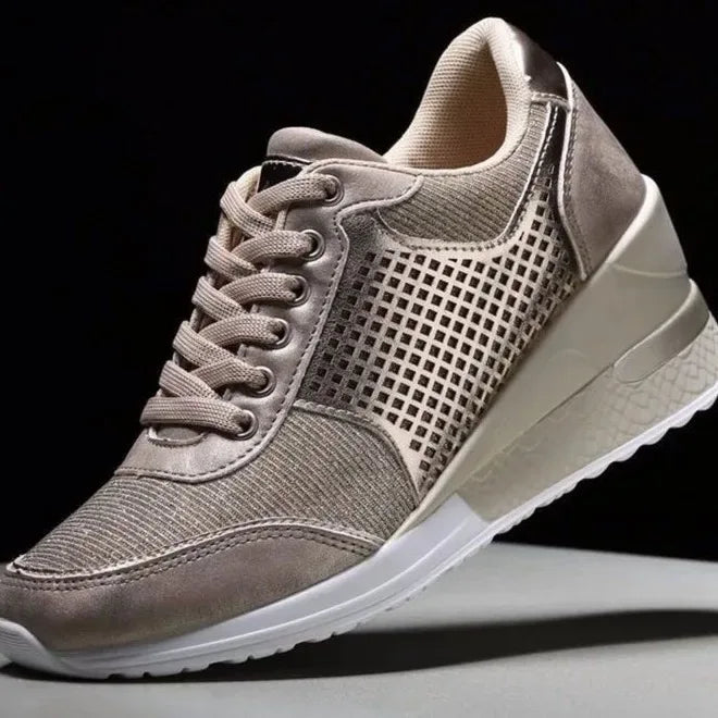 2025 Wedge Sneakers Mesh Platform Shoes Solid Color Thick Bottom Zipper Vulcanized Shoes for Women's Sneakers Zapatos De Mujer