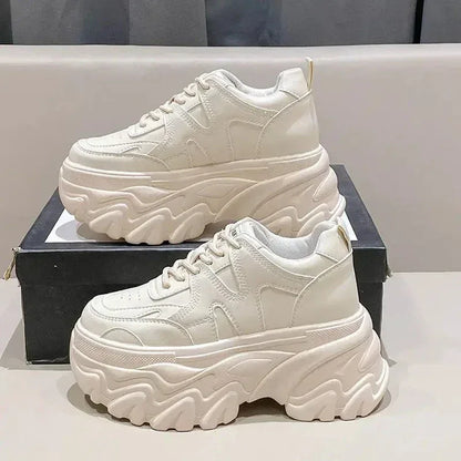 Trendy 2025 New Spring Summer Women's Shoes High Heel Increased Thick Bottom Flats White Casual Shoes Loafers