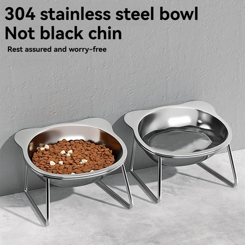 Stainless Steel Pet Bowl Slanted Anti Cervical Spondylosis for Cats and Dogs Dual Use Feeder