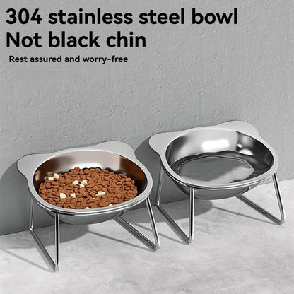Stainless Steel Pet Bowl Slanted Anti Cervical Spondylosis for Cats and Dogs Dual Use Feeder