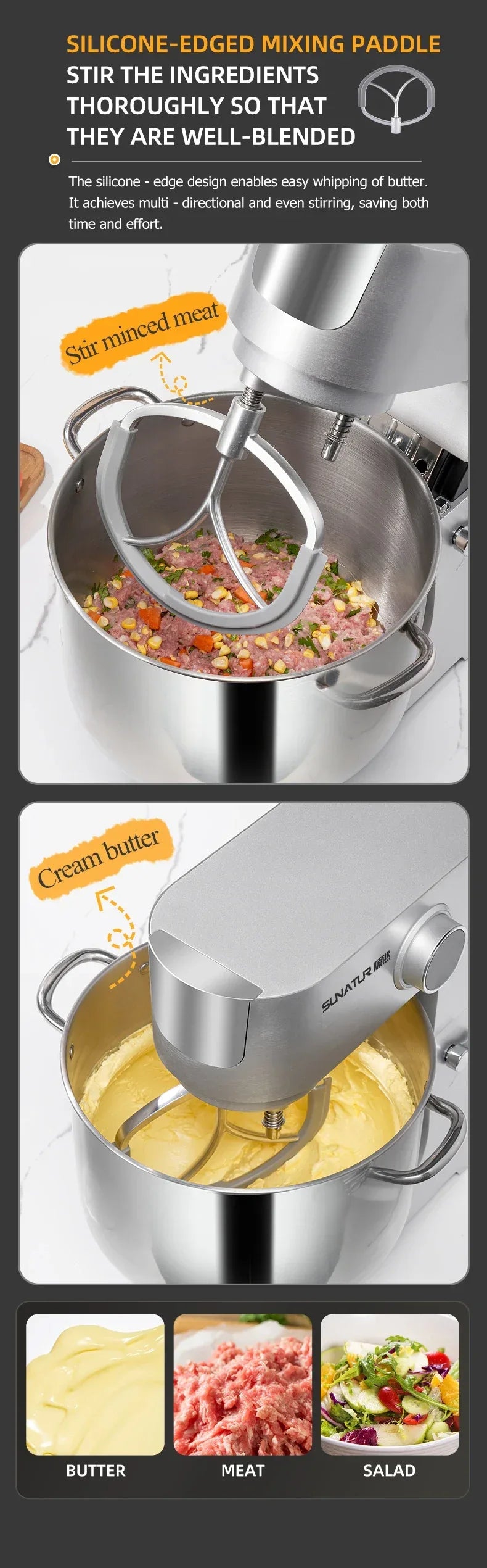 SUNATUR 16L Stand Mixer 2200w electric kitchen blender Commercial Food processor Large capacity Two kneading hooks dough mixer