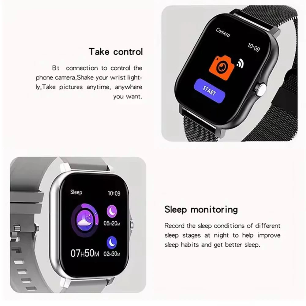 Nouvelle montre connectée compatible Android et iOS, écran couleur 1,44 pouce, appels Bluetooth, surveillance de l'oxygène sanguin et de la pression artérielle, pour femmes et hommes.