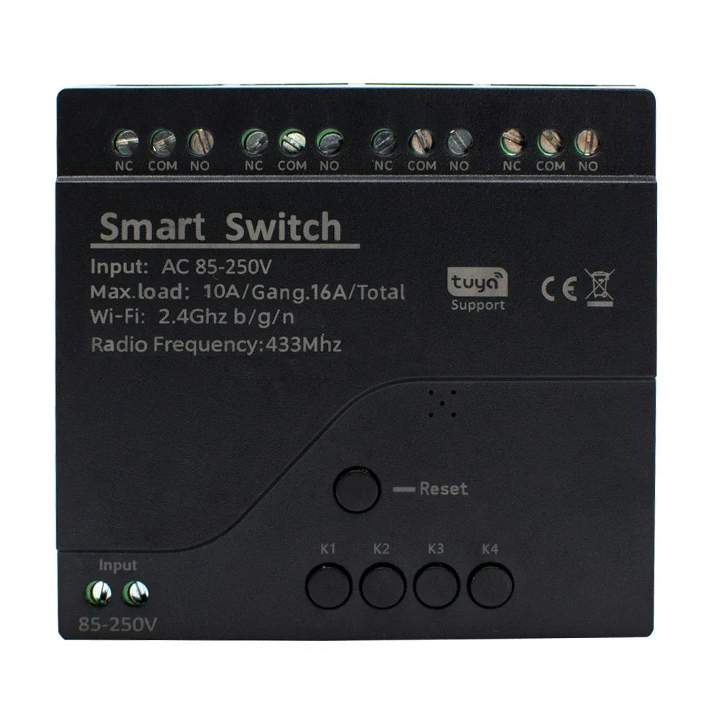 Tuya Smart Home 4CH Relay Module AC/DC 7-32V AC 220V 10A Wifi Switch 4 Channels RF433 Receiver Work With Vioce Alexa Google Home