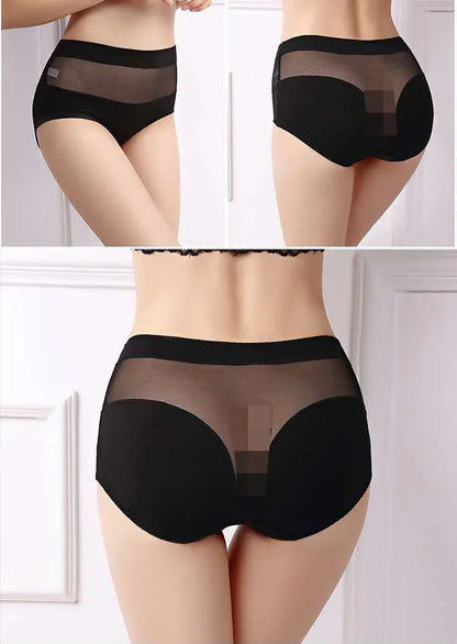 Large Size 110 Kg Triangle Underwear Women's Mesh High Waist Hip Fat Transparent Sexy Lingerie