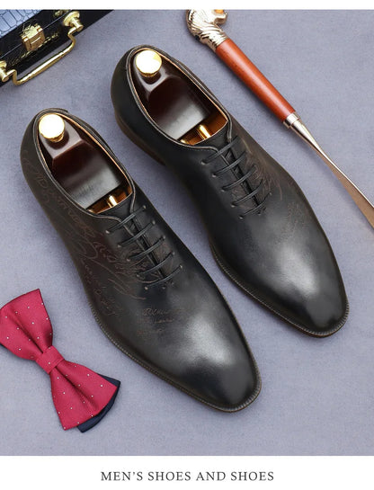 British Trend Mens Dress Shoes Elegant Genuine Cow Leather 2023 Autumn Designer New Style Oxfords Wedding Social Shoes Man