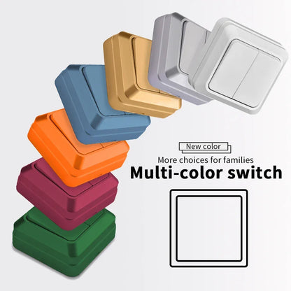 Blue Flame Retardant EU Standard Spray Plastic Rocker Switch Wall Surface 2 Gang 1 Way Button Light Switch On/Off Classic Switch