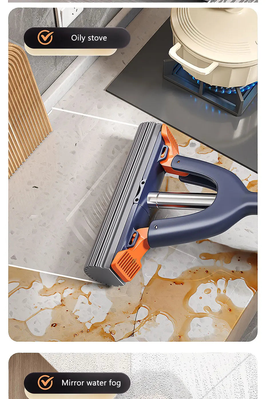 Mini Mop Self Squeeze Mop Powerful Folding Household Clean Tools No Hand Wash Strong Absorbent Mop for Bathroom Kitchen Desktop