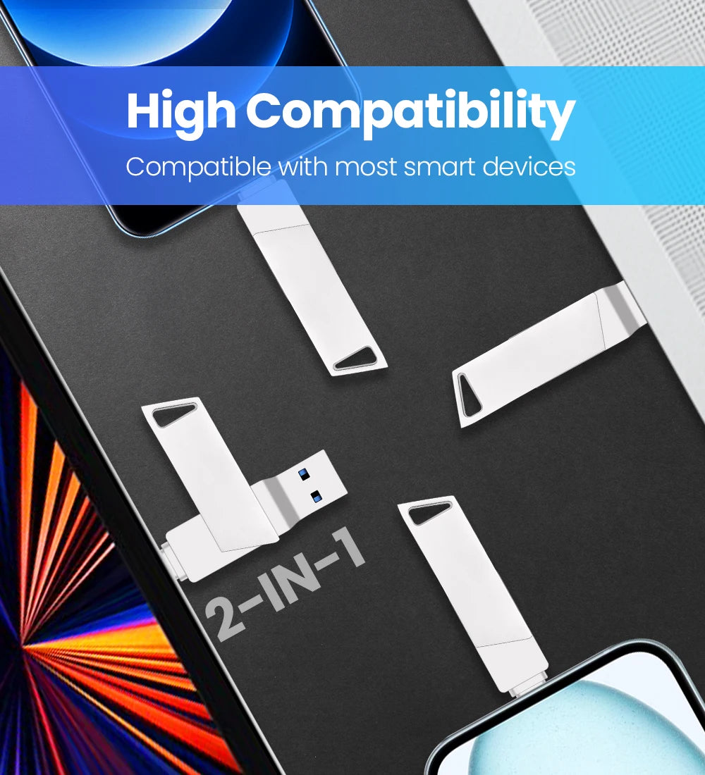 New Metal Type-C Rotatable USB 3.0 Flash Drive 32GB Computer And Phone Dual-Use Rotating Design Durable Data Storag Pen Drives ﻿