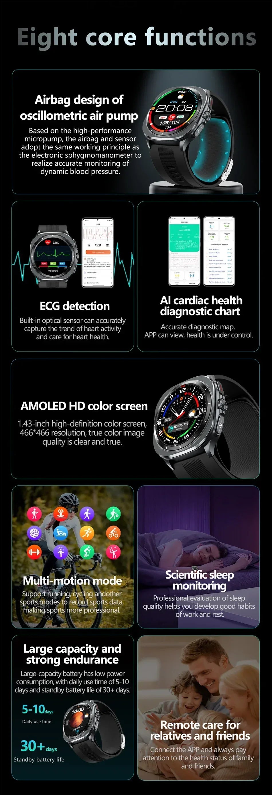Airbag measurement Smart Watch Men ECG Air Pump Blood Pressure Blood Oxygen BT Call NFC SmartWatch For Man Android iOS upgrade