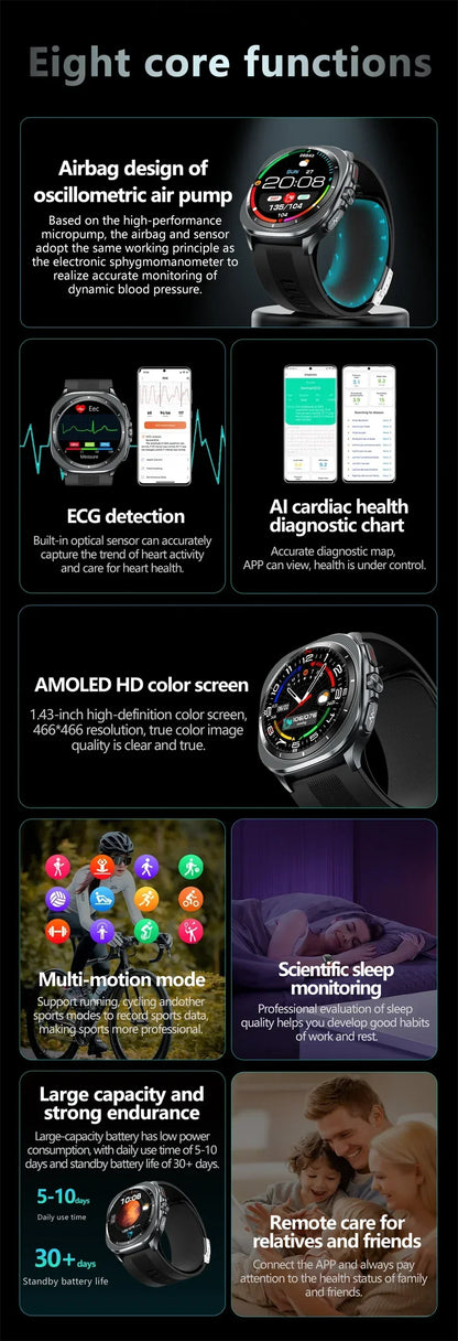 Airbag measurement Smart Watch Men ECG Air Pump Blood Pressure Blood Oxygen BT Call NFC SmartWatch For Man Android iOS upgrade