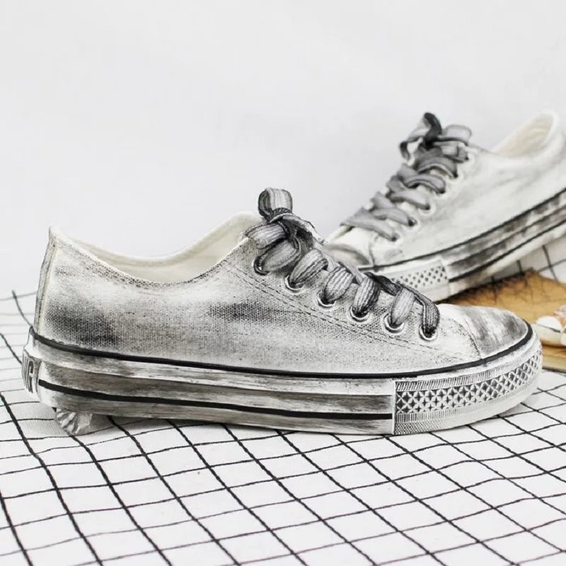 Graffiti Sneakers Men Women Black Ink Dirty Shoes Size 35-44 College Hiphop Style School Couple Shoes 2024 Spring Canvas Sneaker