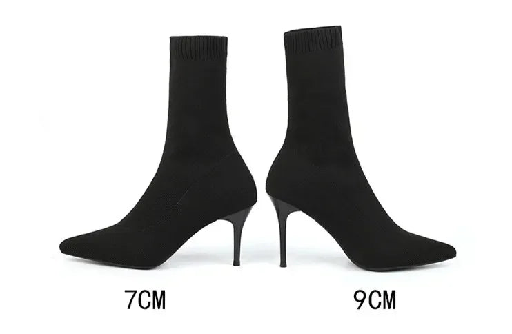 Comemore Knitting Stretch High Heels for Women Fashion Shoe 2025 Spring Autumn Ankle Boot Female Sexy Sock Boots Plus Size 34 42