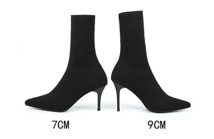 Comemore Knitting Stretch High Heels for Women Fashion Shoe 2025 Spring Autumn Ankle Boot Female Sexy Sock Boots Plus Size 34 42