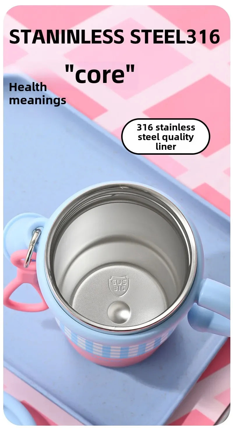 2025 New Girls Office 316 Stainless Steel Thermos Cup Household Handle Student Straw Cup Double Drink Bingba Cup  Coffee Mug