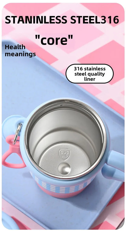 2025 New Girls Office 316 Stainless Steel Thermos Cup Household Handle Student Straw Cup Double Drink Bingba Cup  Coffee Mug