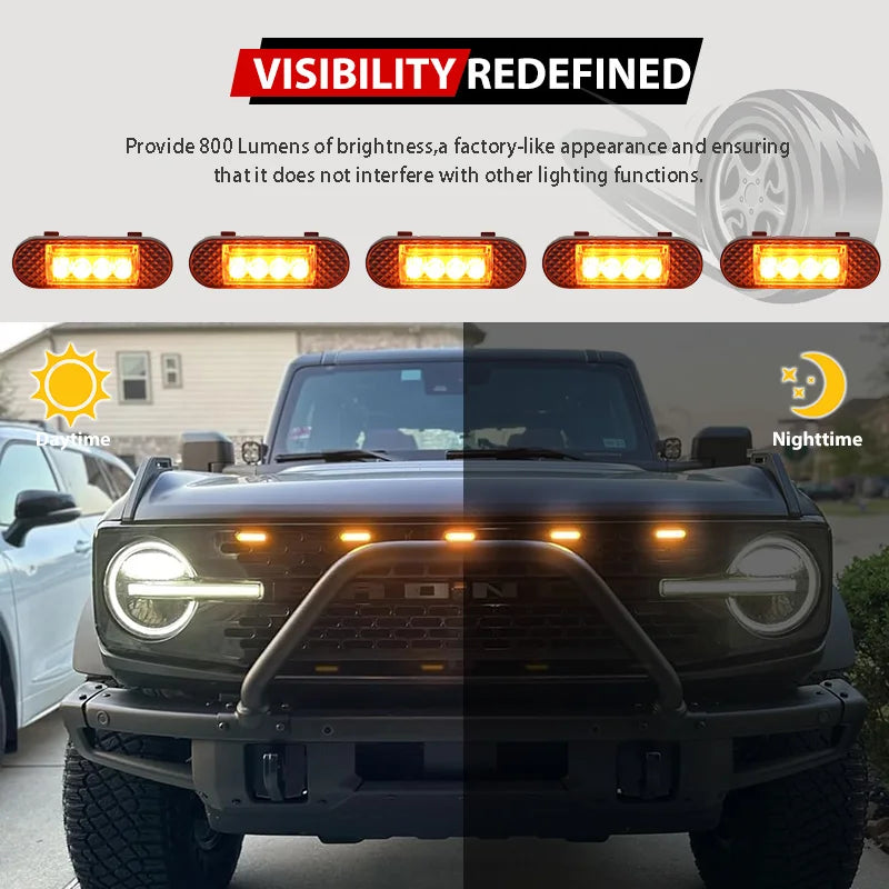 iJDM Car LED Front Grille Clearance Light For Ford Bronco Badlands Wilderness Edition Amber Daytime Running Light Warning Lamp