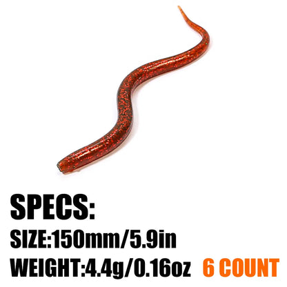 B&U 150mm 4.4g 6pcs Fishing Soft Lures Artificial Worm Baits Silicone Fishing Lures crankbait Fishing Tackle