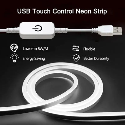 USB 5V Neon LED Strip Light Smart Touch Sensor Dimmable Neon Sign Light Tape Waterproof Flexible Lighting Lamp For Room Decor