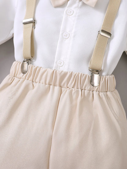 Summer   0-1  Years   Old   Infant   Baby   Boys   Long  Shirt   And   Strap  Pants   Little   Gentleman   2-Piece    Set