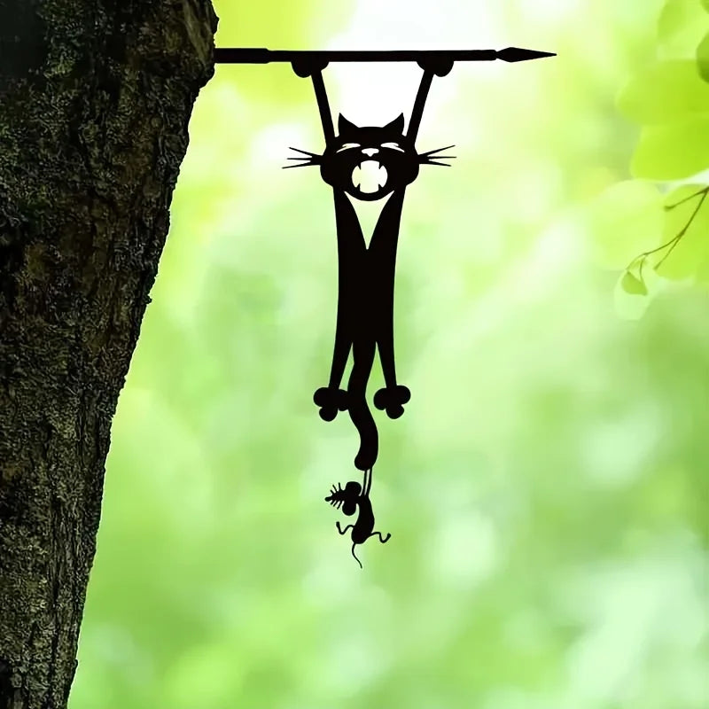 1pc Cat and Mouse Metal Wall Art - Whimsical Silhouette Outdoor Garden Decor, Ideal for Home and Garden, Mother'S Day Gift